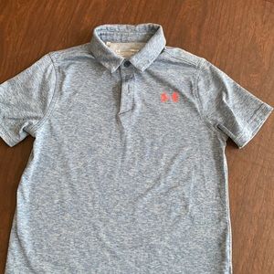 Boys Under Armor blue heather polo short, size medium